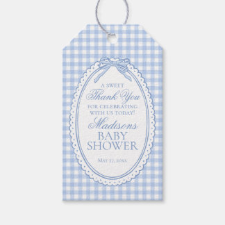 Blue Gingham Coquette Bow Baby Shower Favors Gift Tags