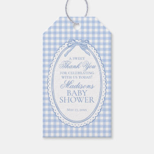 Blue Gingham Coquette Bow Baby Shower Favours Gift Tags