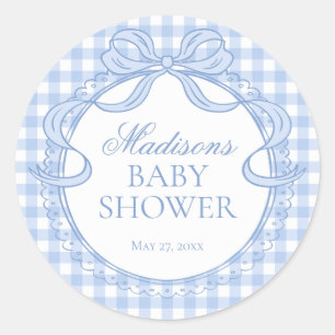 Blue Gingham Coquette Bow Baby Shower Seal