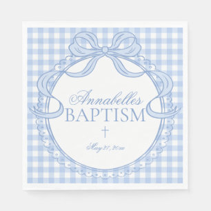 Blue Gingham Coquette Bow Baptism Table Decor Napkin