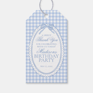 Blue Gingham Coquette Bow Birthday Party Favors Gift Tags