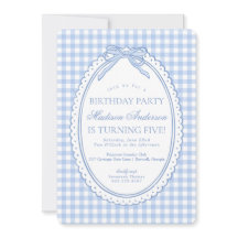 Blue Gingham Coquette Bow Birthday Party