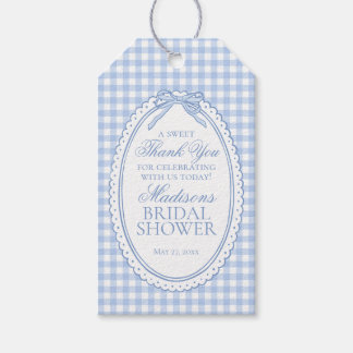 Blue Gingham Coquette Bow Bridal Shower Favors Gift Tags