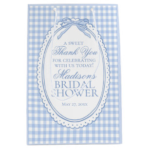 Blue Gingham Coquette Bow Bridal Shower Favors Medium Gift Bag