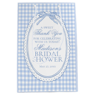 Blue Gingham Coquette Bow Bridal Shower Favors Medium Gift Bag