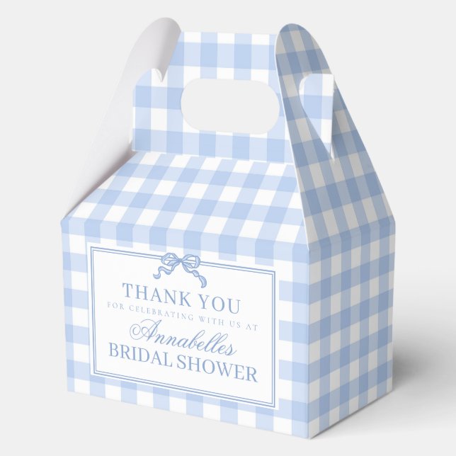Blue Gingham Coquette Bow Bridal Shower Favour Box (Front)