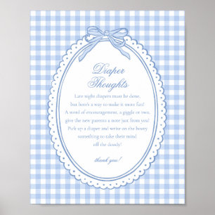 Blue Gingham Coquette Bow Diaper Thoughts Baby Poster