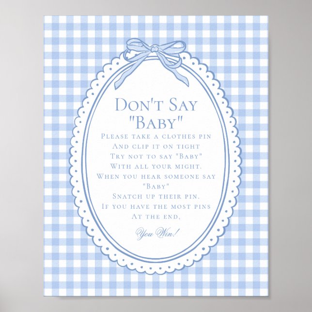 Blue Gingham Coquette Bow Dont Say Baby Game Poster (Front)