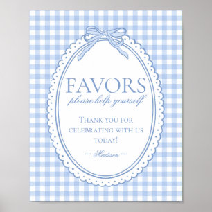 Blue Gingham Coquette Bow Favours Sign