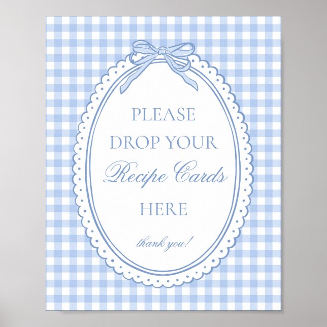Blue Gingham Coquette Bow Share a Recipe Poster (Front)