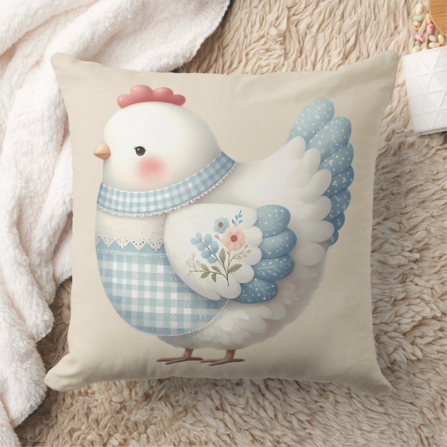 Blue Gingham Cottage Hen Cushion (Blanket)