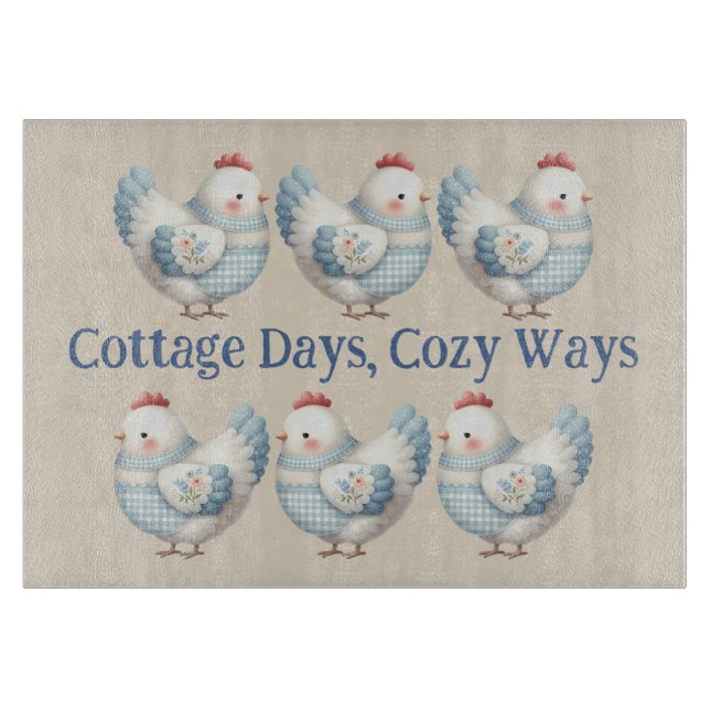 Blue Gingham Cottage Hen  Cutting Board (Front)