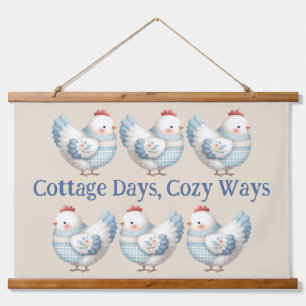 Blue Gingham Cottage Hen  Hanging Tapestry