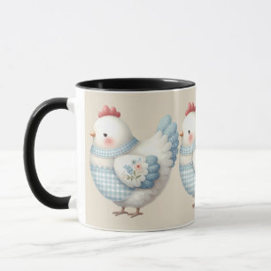 Blue Gingham Cottage Hen Mug