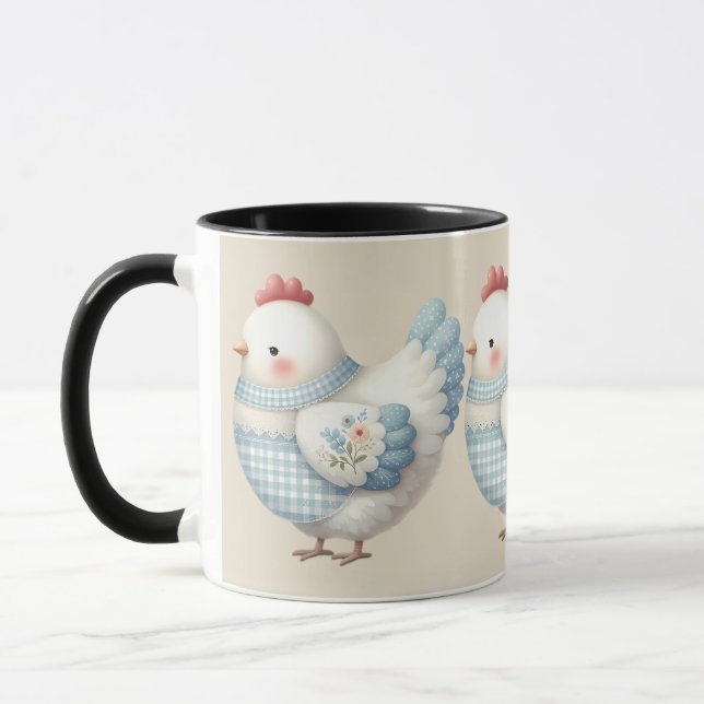 Blue Gingham Cottage Hen Mug (Left)