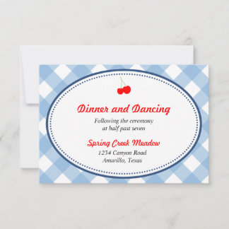Blue gingham country rustic reception enclosure invitation