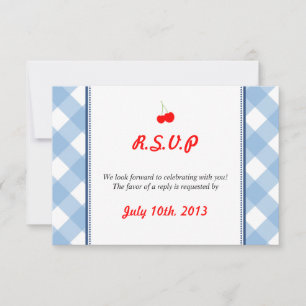 Blue gingham country rustic wedding response invitation
