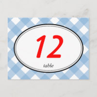 Blue gingham country rustic wedding table number
