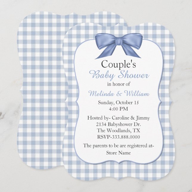 Blue Gingham Couple's Baby Shower Invitation (Front/Back)