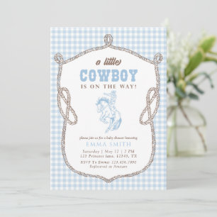 Blue Gingham Cowboy Baby Shower Vintage Preppy Invitation