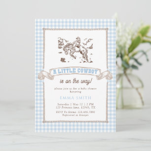 Blue Gingham Cowboy Baby Shower Wild West Vintage Invitation