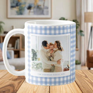 Blue Gingham Custom Photo Coffee Mug