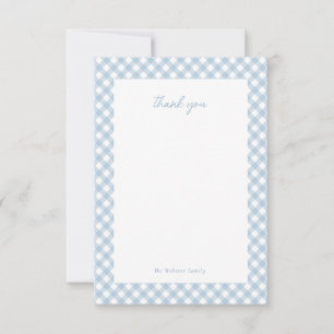 Blue gingham cute personalised baby shower thank you card