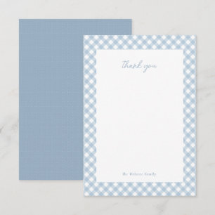 Blue gingham cute personalised baby shower thank you card