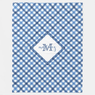 Blue gingham diamond monogram name fleece blanket