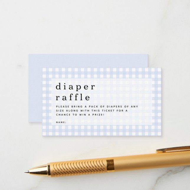 Blue Gingham Diaper Raffle Picnic Baby Shower Enclosure Card (Front/Back In Situ)