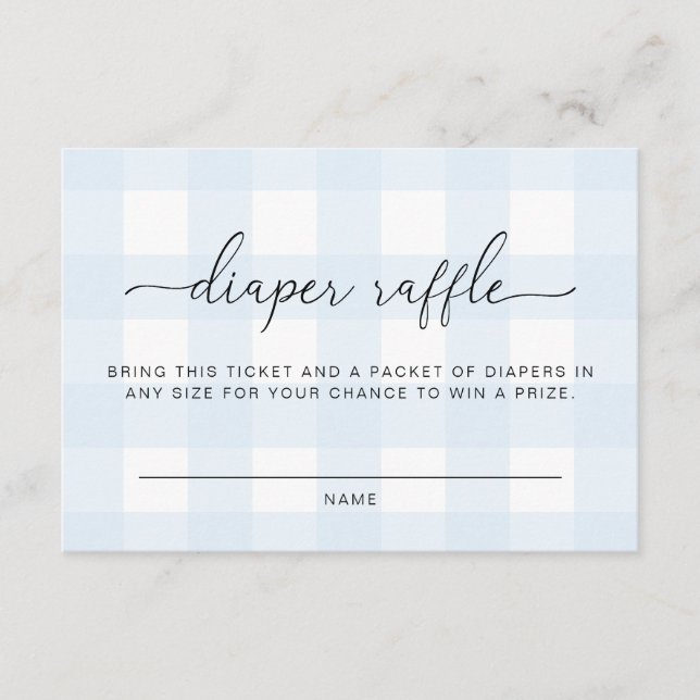 Blue Gingham Diaper Raffle Ticket Enclosure Card (Front)
