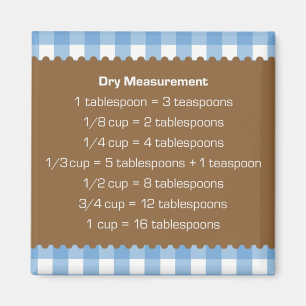 Blue gingham dry measure chart kitchen helper magnet