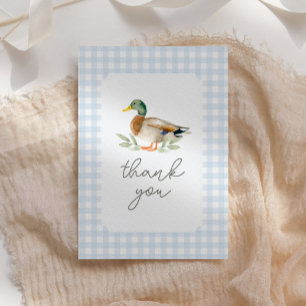 Blue Gingham Duck Baby Shower Thank You Card