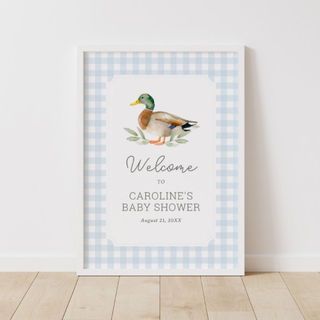 Blue Gingham Duck Baby Shower Welcome Sign (Creator Uploaded)