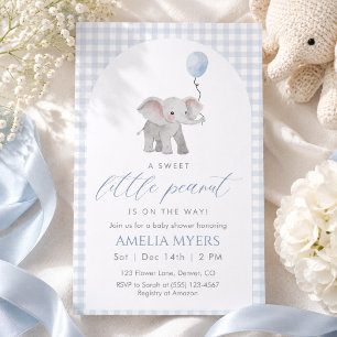 Blue Gingham Elephant Baby Shower Boy Invitation