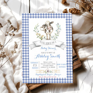 Blue Gingham Farm Boy Baby Shower Invitation