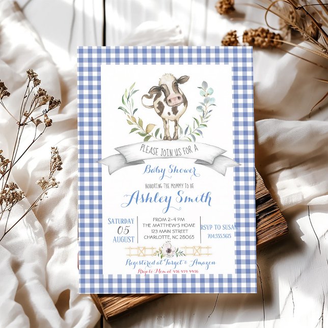 Blue Gingham Farm Boy Baby Shower Invitation (Creator Uploaded)