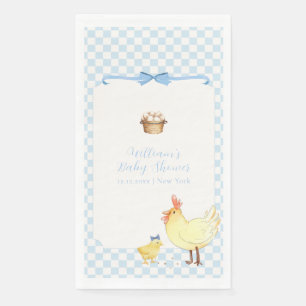 Blue Gingham Farmer Little Chick Boy Baby Shower Napkin