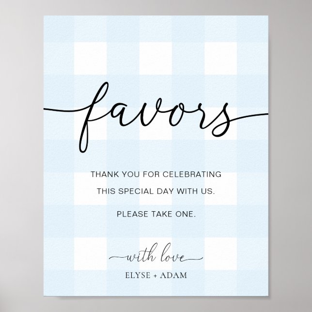 Blue Gingham Favours Sign (Front)