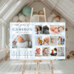 Blue Gingham First Birthday Photo Milestone Poster<br><div class="desc">Celebrate the first 12 months of your little one with this first birthday one year of milestone photos sign. Customise the sign with your monthly milestone images and baby's fun facts. To add text to the design simply select the "Customise It" button above for more advanced customisation features.</div>
