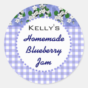 Blue gingham floral blueberry jam label
