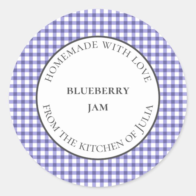 Blue gingham food jar labels for homemade gifts (Front)