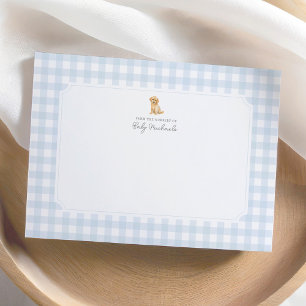 Blue Gingham Golden Retriever Baby Shower Thank You Card