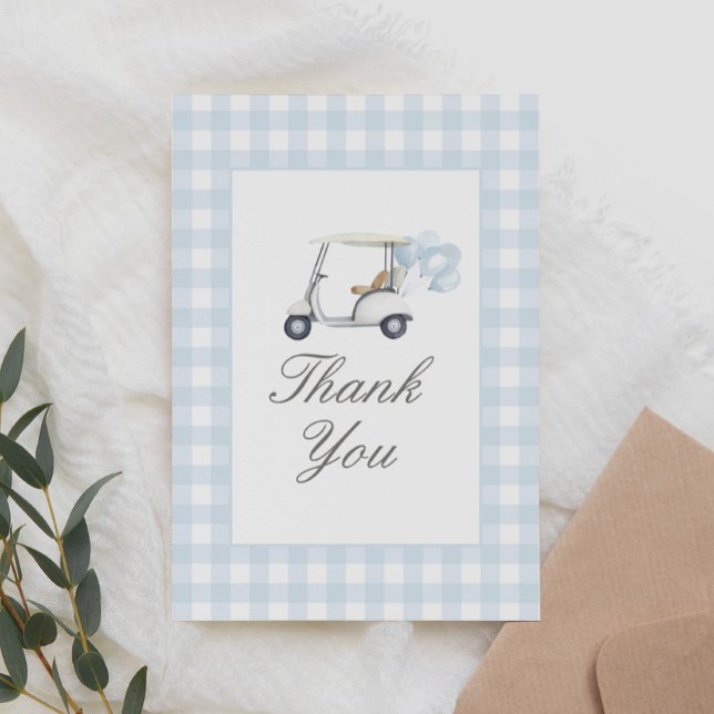 Blue Gingham Golf Baby Shower Thank You Card (Creator Uploaded)