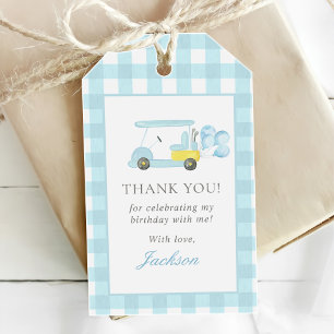 Blue Gingham Golf Boy 1st Birthday Gift Tags