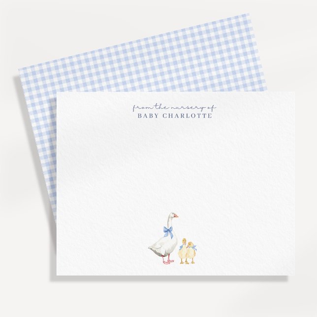 Blue Gingham Goose Nursery Note Card (Creator Uploaded)