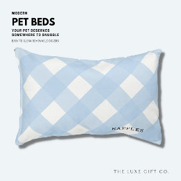 Blue Gingham Indoor Dog Bed Small Personalised