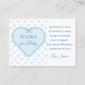 Blue Gingham Lace Heart Books for Baby Shower Enclosure Card