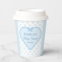 Blue Gingham Lace Heart Boy Baby Shower
