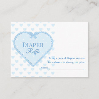 Blue Gingham Lace Heart Diaper Raffle Shower Enclosure Card
